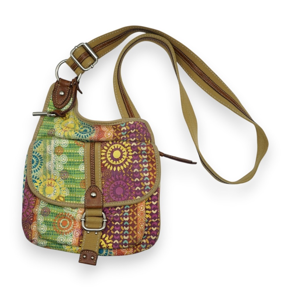 FOSSIL CROSSBODY MESSENGER BAG MULTICOLOR CANVAS ~ 9"W x 8"H